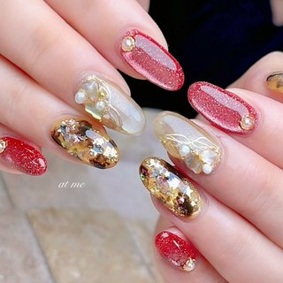 ブラウンゴールドニュアンスシェルネイル ラメ バイカラー 韓国 ちゅる