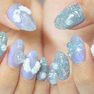 オーダー】ネイルチップ ネイピー 手書きリボン ミラー 韓国ワンホン