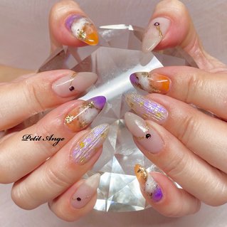 オレンジベージュマグネットネイル 07 クリアハート ハロウィン 韓国 うるうる オレンジベージュマグネットネイル 07 クリアハート ハロウィン