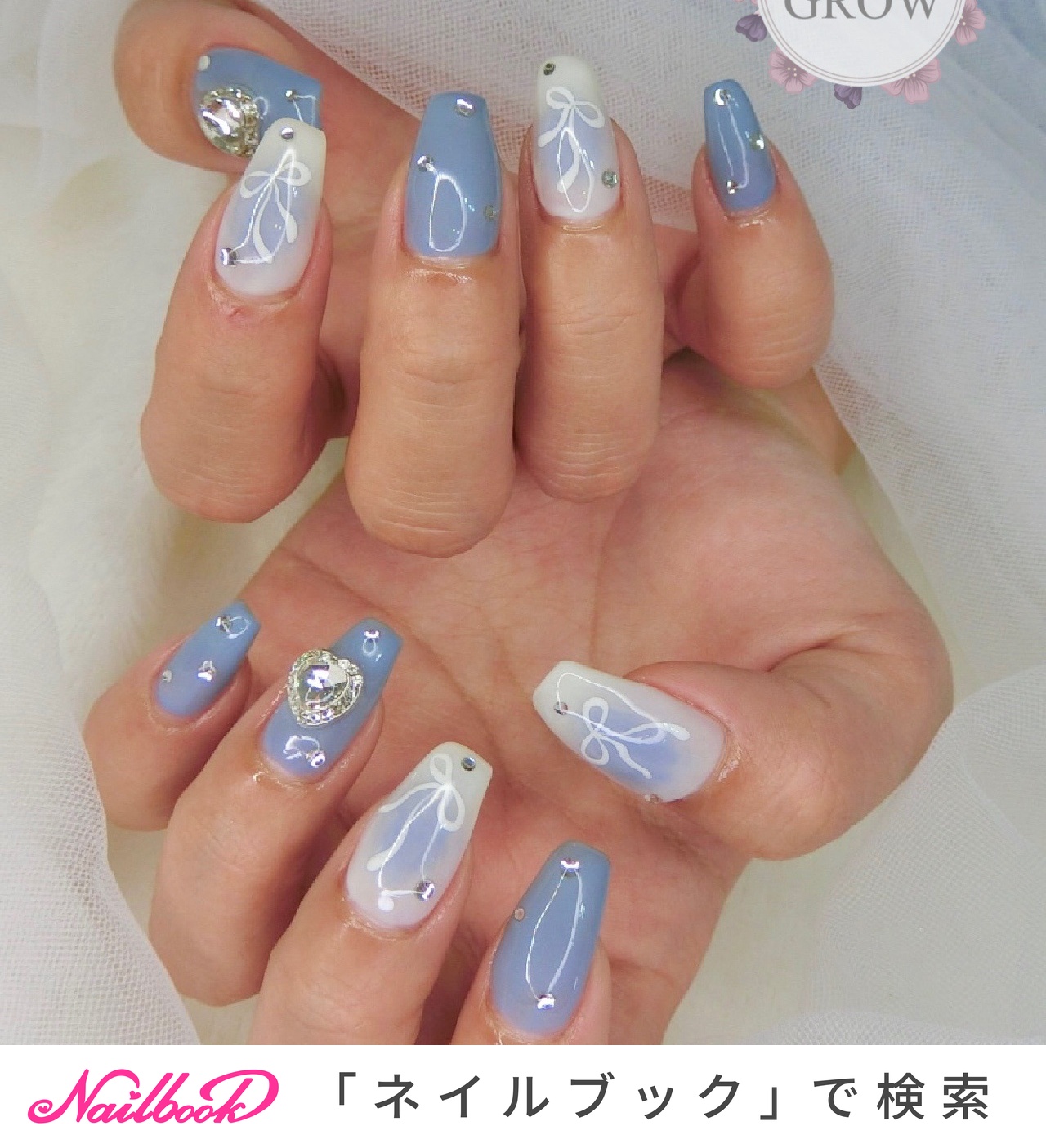 ハート/チーク/水色のネイルデザイン｜ネイルブック