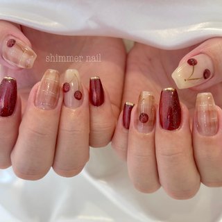 ネイルチップ ワンホン ウィッシュコア リボン ハートホロ ビジュー