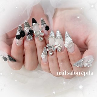ネイルチップ ガラスフレンチ ぷっくりお花ネイル ワンホンネイル 韓国ネイル ガラスフレンチ×ぷっくりお花 - yui_nail | minne byGMOペパボ