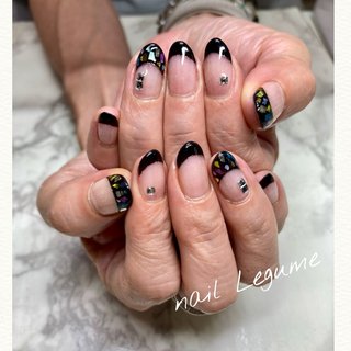 ［07］ネイルチップ フレンチネイル ブラック ミラーフレンチ オーダー ネイルチップ】シアーボルドーのミラーフレンチネイル ネイル