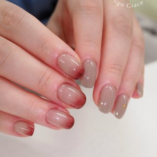 くすみグレージュピンクミラーグラデーション ワンホンニュアンス