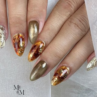 アイボリーべっ甲ニュアンスマグネットネイル ベージュ シェル 韓国 ちゅるん 秋 アイボリーべっ甲ニュアンスマグネットネイル ベージュ シェル