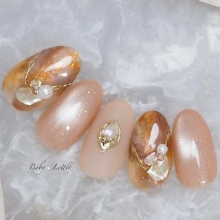 アイボリーべっ甲ニュアンスマグネットネイル ベージュ シェル 韓国 ちゅるん 秋 アイボリーべっ甲ニュアンスマグネットネイル ベージュ シェル 韓国