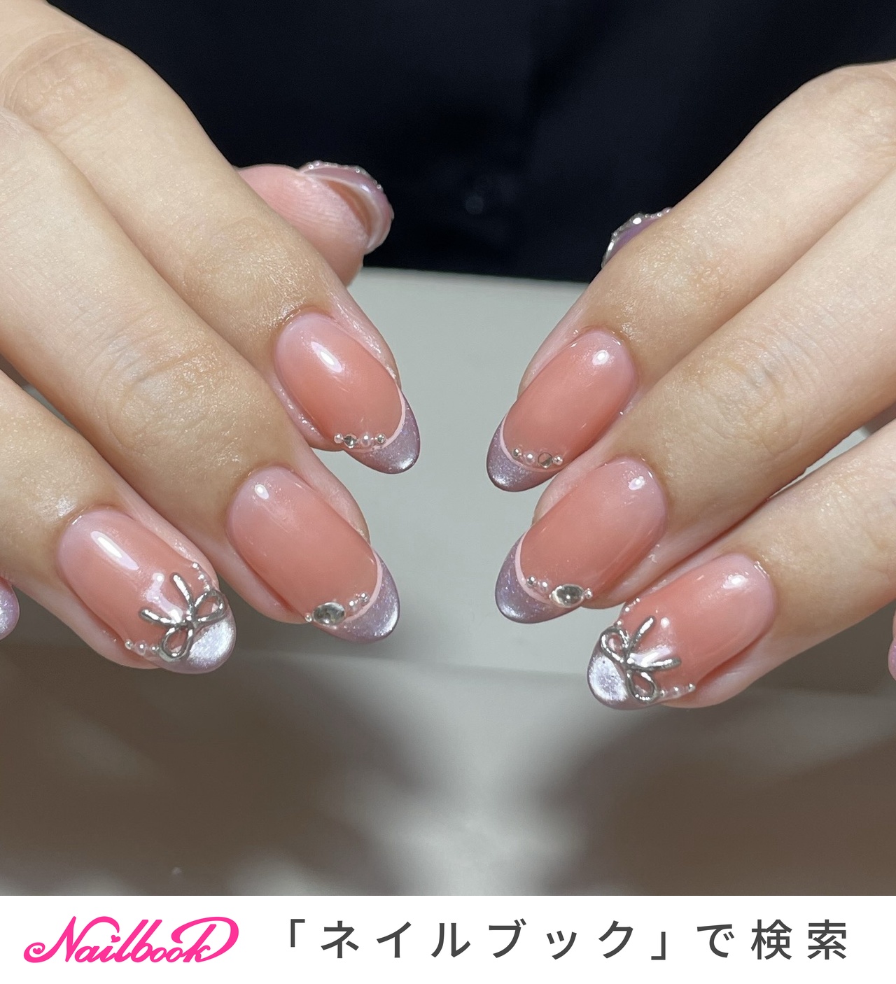 韓国ネイル リボンネイル フレンチネイル ワンホンネイル フレンチ