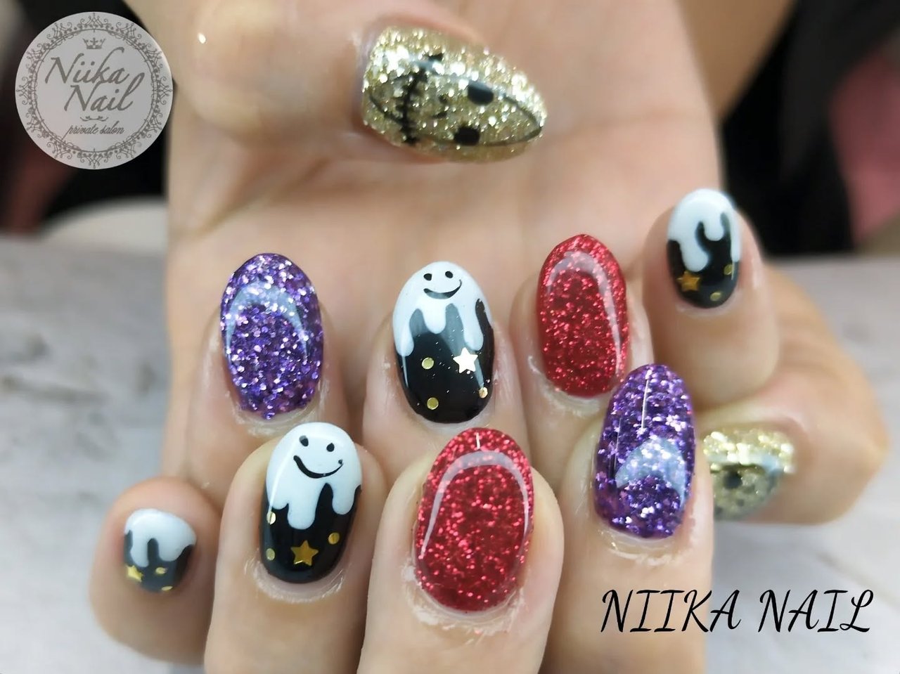 No.340　ネイルチップ　ニュアンス　キラキラ　シェル　秋　星　ハロウィン No.340 ネイルチップ ニュアンス キラキラ シェル 秋 星