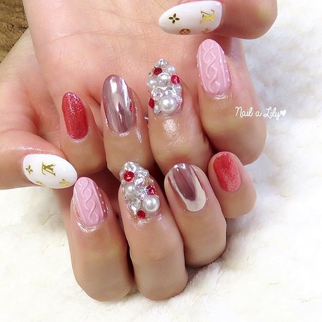 冬 クリスマス ラメ ニット ブランド柄 Nailalily ネイルアリリー Akiのネイルデザイン No ネイルブック