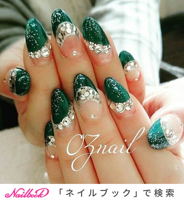フレンチ/変形フレンチ/ホログラム/グリーン/シルバー - *うんどう