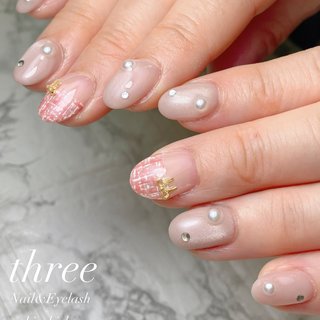 オーダー】ネイルチップ ツイードチェック 韓国ワンホン キラキラ