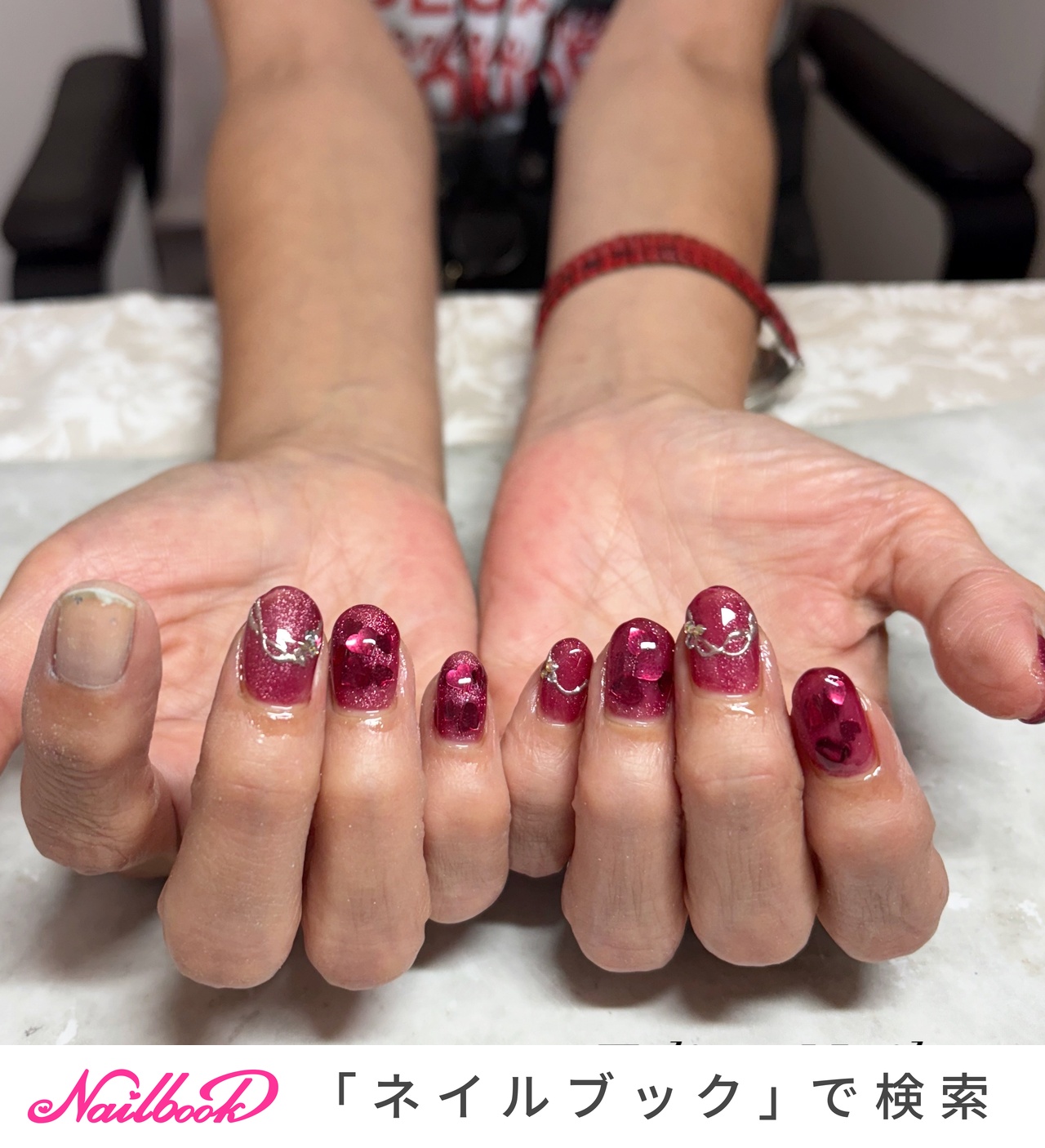 001】ネイルチップ マグネットネイル ミラーハート シンプルネイル 001