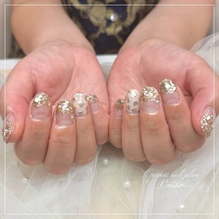 【308】オーダー❉クリアラメベージュ&ミルク 普段使いグラデーションネイル 308】オーダー❉クリアラメベージュ&ミルク 普段使いグラデーション