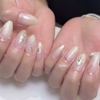 アイボリーオーロラゴールドニュアンスネイル シェル ミラー 韓国 ちゅ