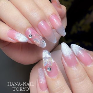 ネイルチップ ワンホン 蝶々 オーロラ ビジュー 韓国 ピンクブルーワン