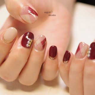 【着画あり】くまネイル　アーガイル柄ネイル　癒しネイル　シンプルネイル 着画あり】くまネイル アーガイル柄ネイル 癒しネイル シンプルネイル