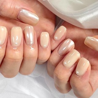 くすみグレージュべっ甲ニュアンスネイル ミラーフレンチ韓国