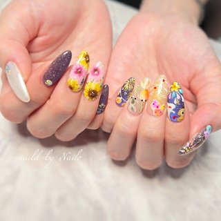 浴衣/ネイビー/ひまわりのネイルデザイン｜ネイルブック