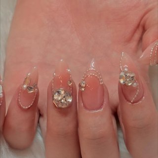 ネイルチップ　韓国ワンホン　マーブル水彩　桃ピーチ　キラキラピンク　ニュアンス 2025年】新着順｜#ピーチのネイルデザイン｜ネイルブック ネイルチップ