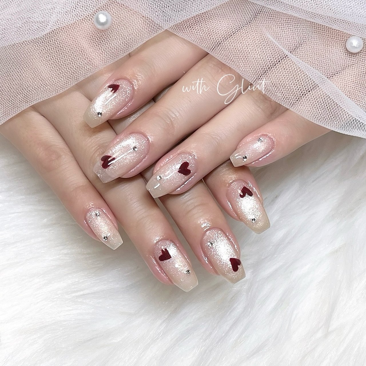 シルバーマグネットネイル 01 クリアハート 韓国 ラメ 冬 秋 ワンホン