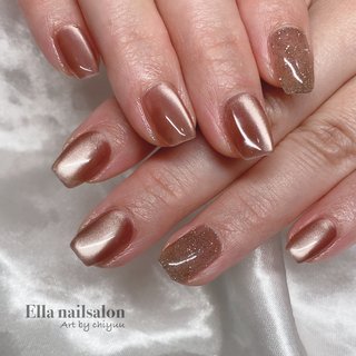 ブラウンゴールドニュアンスシェルネイル ラメ バイカラー 韓国 ちゅるん 秋 ブラウンゴールドニュアンスシェルネイル ラメ バイカラー 韓国