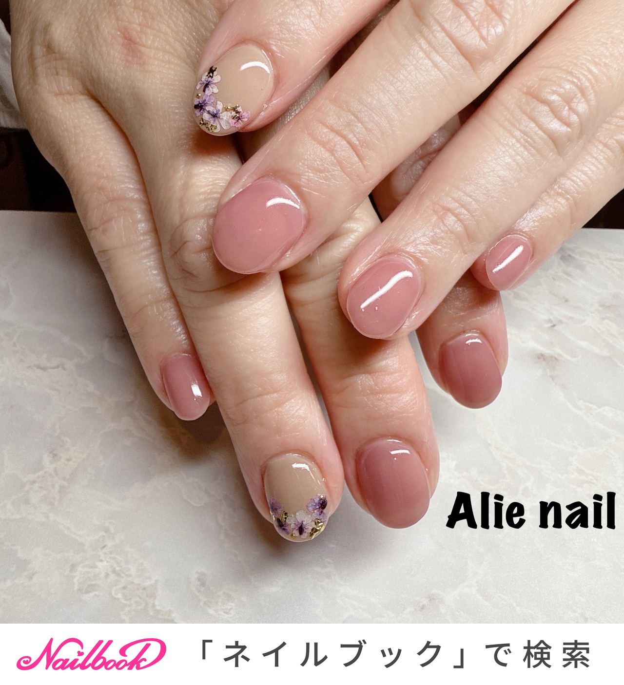 押し花(ドライフラワー)/9月ネイルのネイルデザイン｜ネイルブック