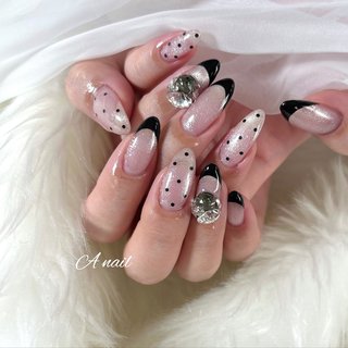 フレンチ/ワンホン/黒ネイルのネイルデザイン｜ネイルブック