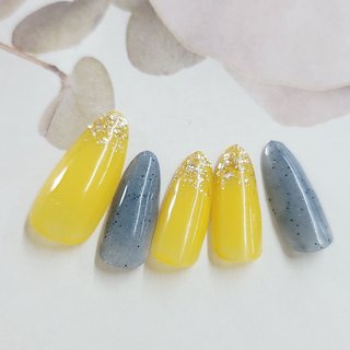 ネイルチップ グラデーション シンプル 黄色 可愛い カラフル オーダー
