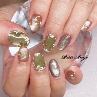 グリーン/ブラウン/グレーのネイルデザイン｜ネイルブック