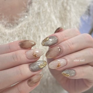 アイボリーオーロラゴールドニュアンスネイル シェル ミラー 韓国 ちゅ