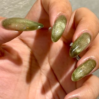 45］ネイルチップ マグネットネイル グリーン 秋 冬 シンプル 大人