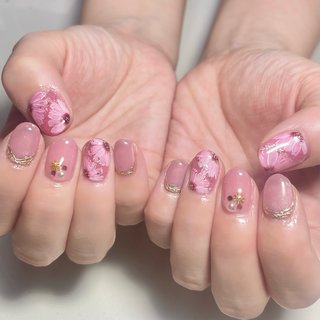 押し花(ドライフラワー)/コスモスネイルのネイルデザイン｜ネイルブック