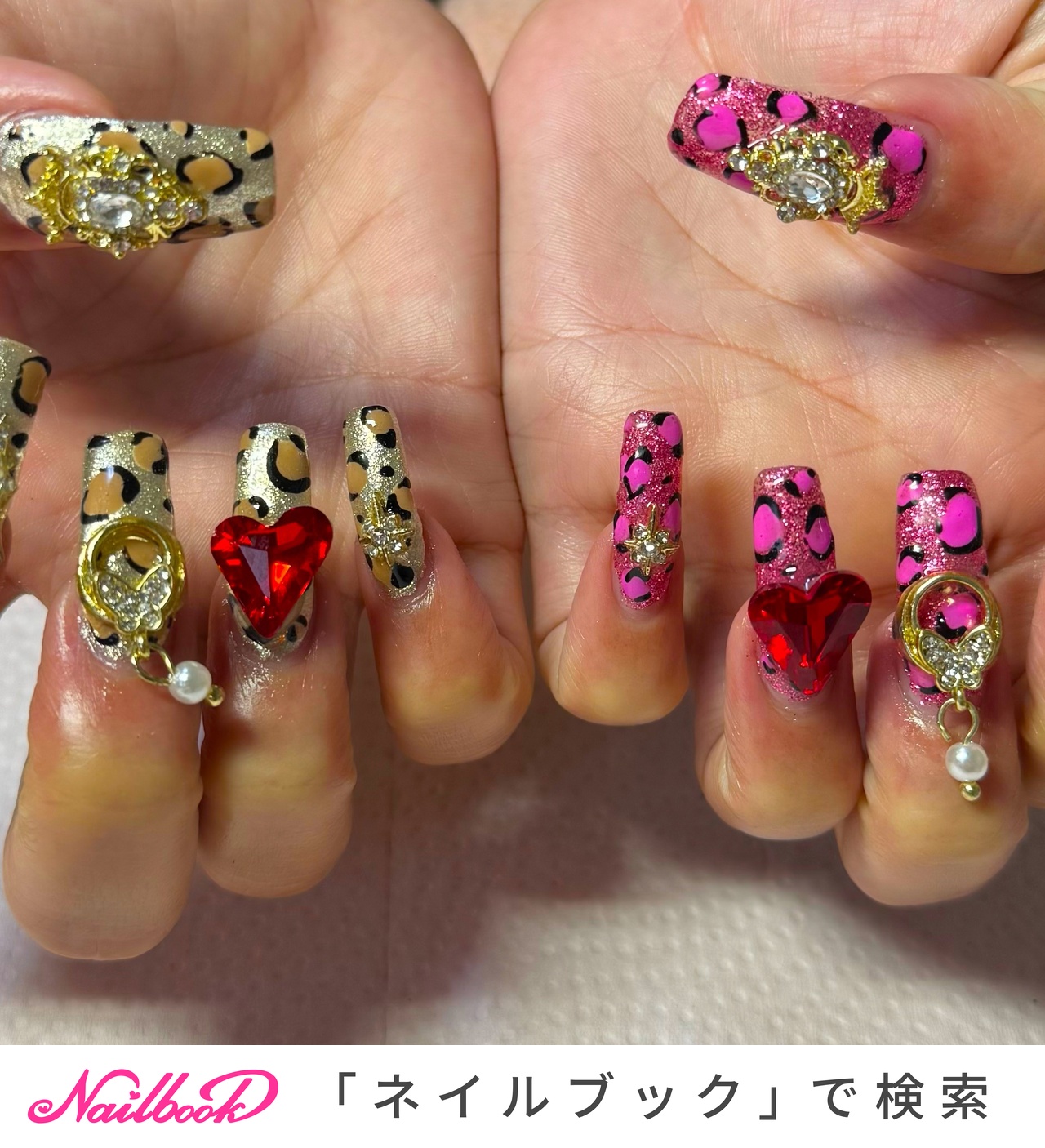 レオパード(ヒョウ柄)/＃アシンメトリーネイルのネイルデザイン