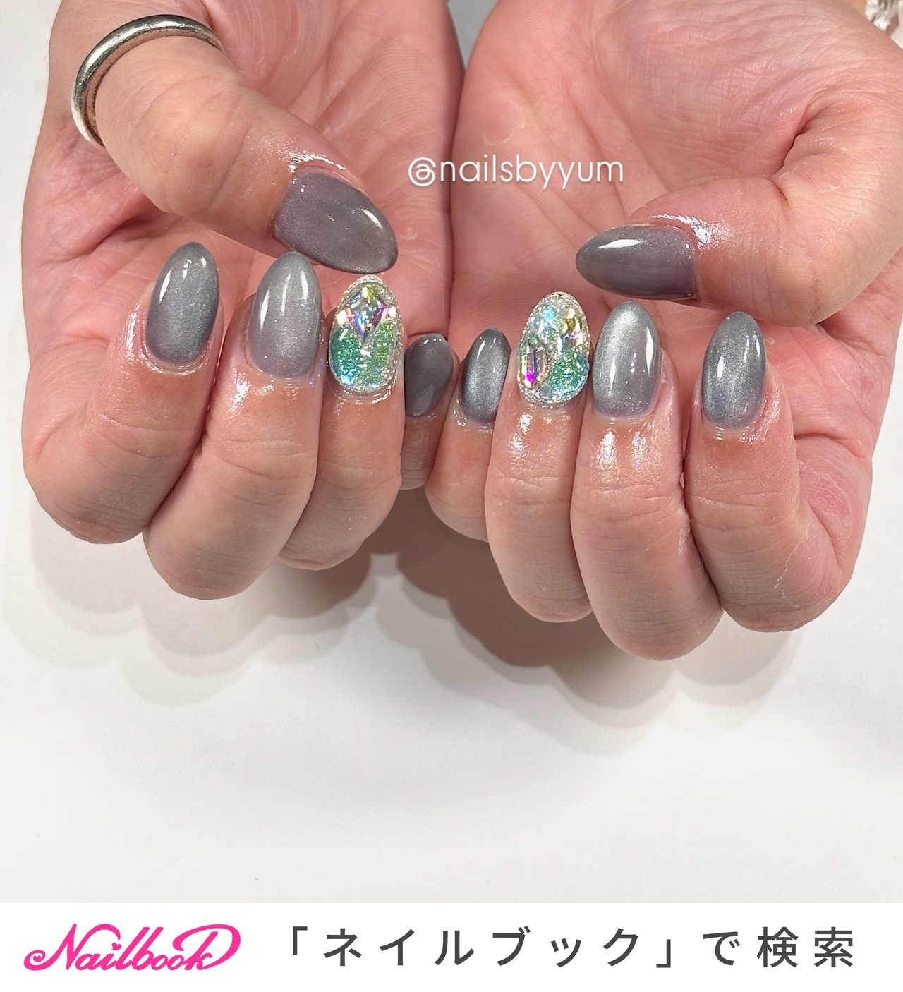 サイズオーダーネイルチップ マグネット シンプル オーロラ ぷるぷる ちゅるん オーロラ/ブルー/マグネットネイルのネイルデザイン｜ネイルブック