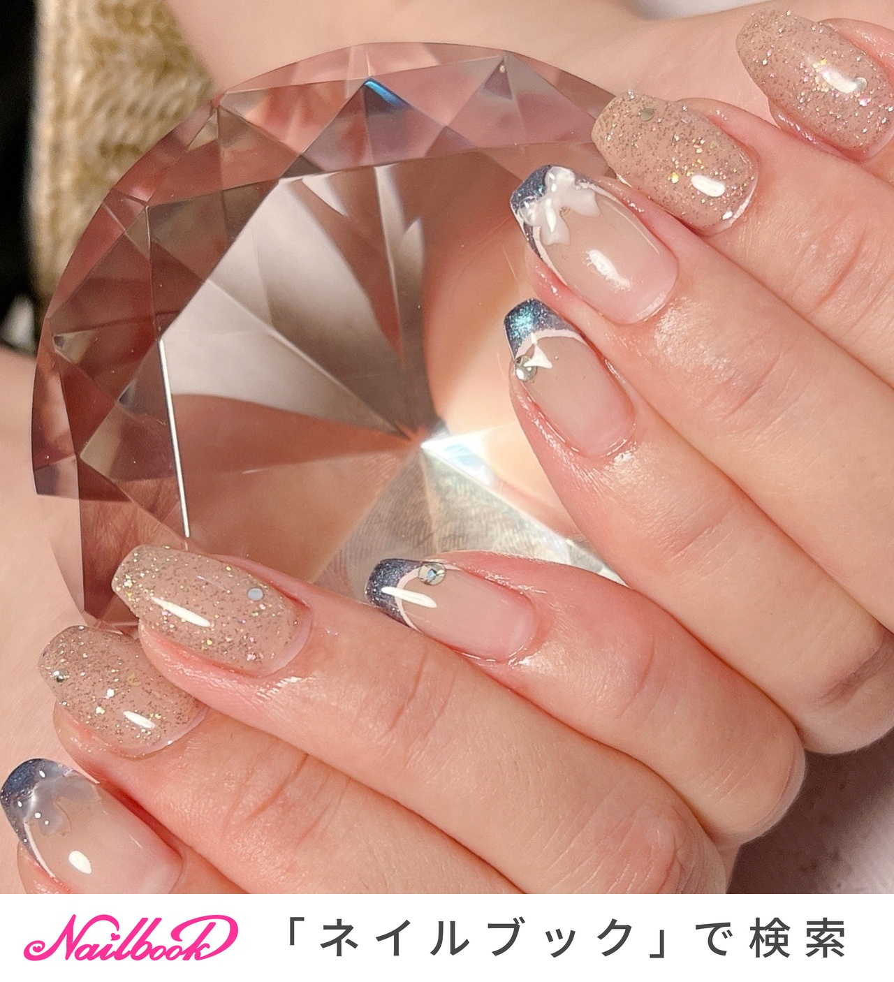 リボン/マグネットフレンチのネイルデザイン｜ネイルブック