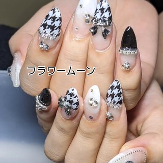千鳥柄/リボン/黒のネイルデザイン｜ネイルブック