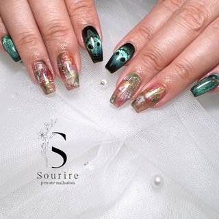 グリーン/ブラウンのネイルデザイン｜ネイルブック