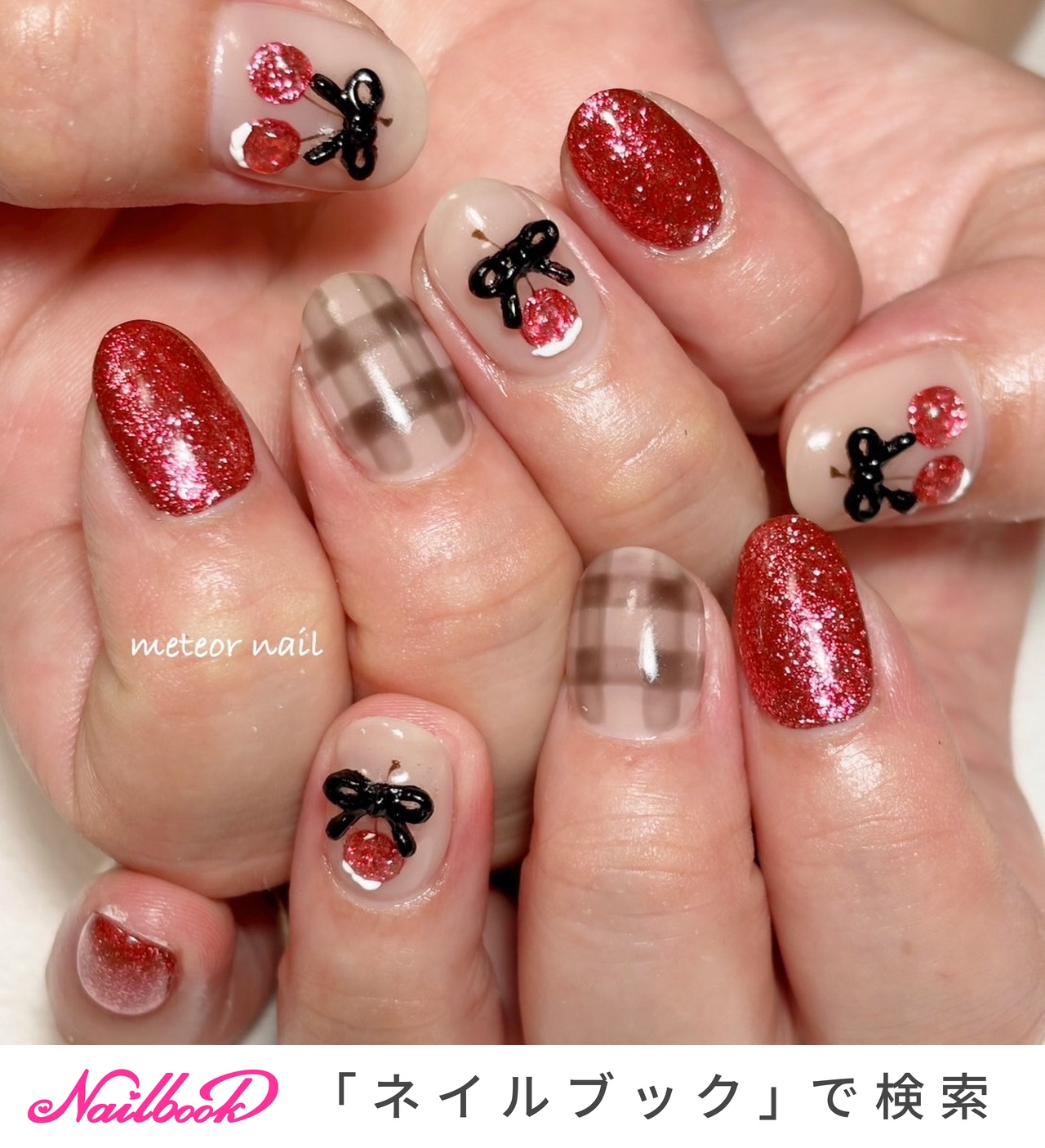 ♡オーダーネイル♡チェック×編み上げリボン×ティアラ×チョコ