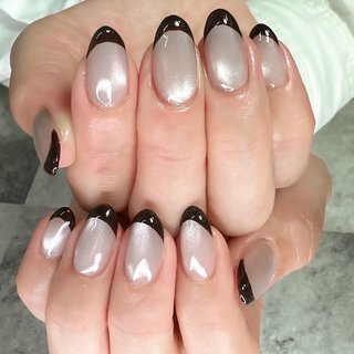 【着画あり】チェック柄　ブラウン　フレンチネイル　シンプル　可愛い　ワンカラー 着画あり】チェック柄 ブラウン フレンチネイル シンプル 可愛い