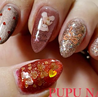 オーダー】ネイルチップ ツイードネイル 秋ネイル くまネイル 量産型