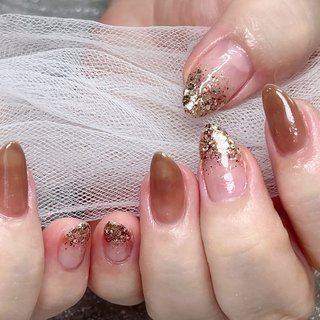 秋/ブラウン/ゴールドのネイルデザイン｜ネイルブック ブラウン