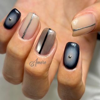 ネイビー/セルフネイル/#マグネットネイルのネイルデザイン