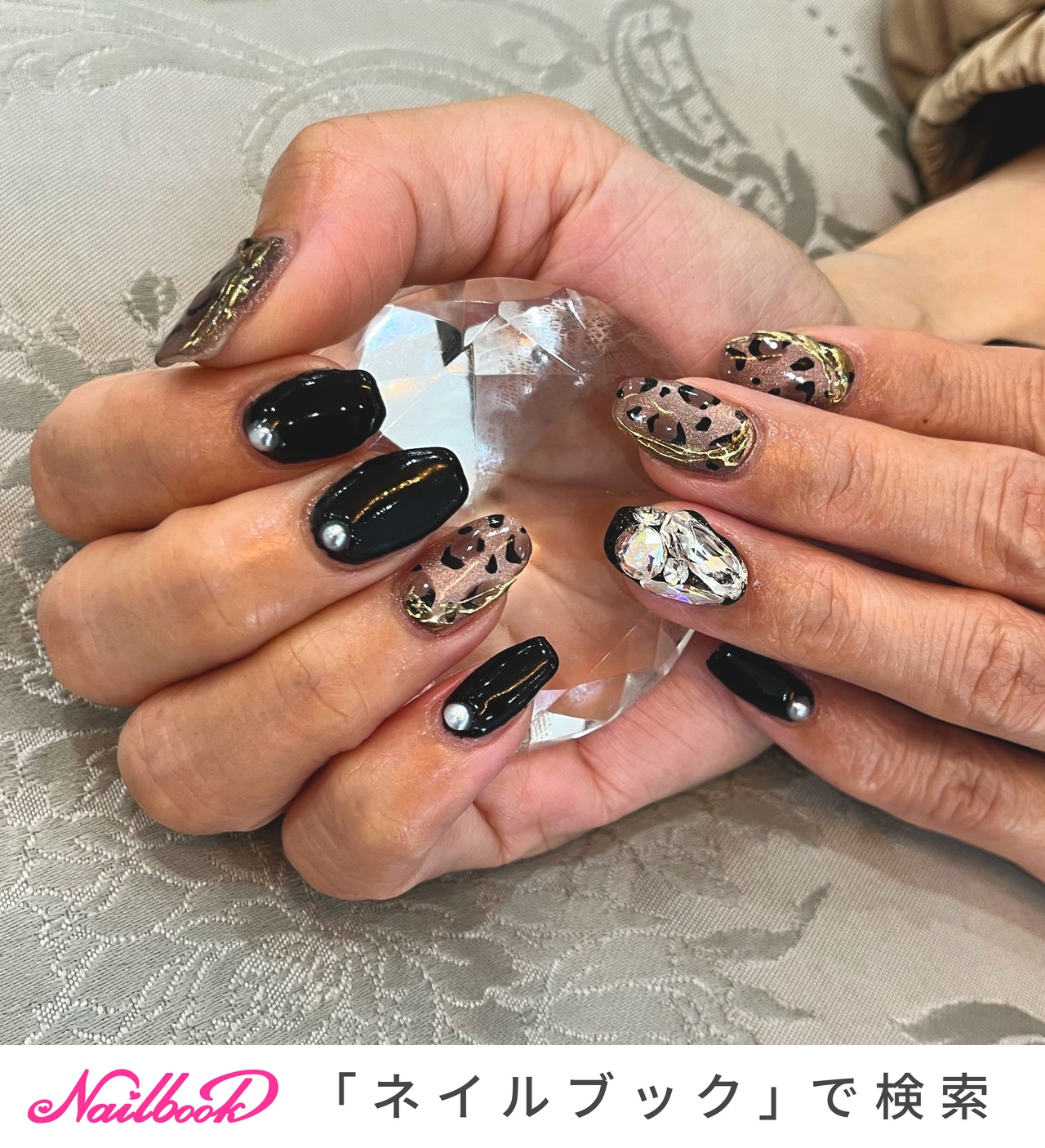 ネイルチップ　オーダー　韓国　キラキラネイル　ゴージャス　ビジュー　ブラック ネイルチップ オーダー 韓国 キラキラネイル ゴージャス ビジュー