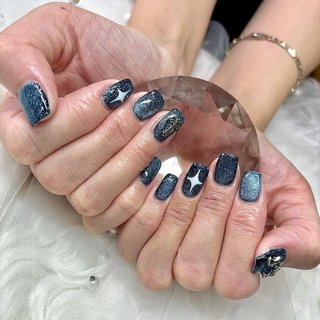ブルー ラメ クロムハーツネイルパーツ 12個 クロムハーツ風 ネイル用メタルパーツ