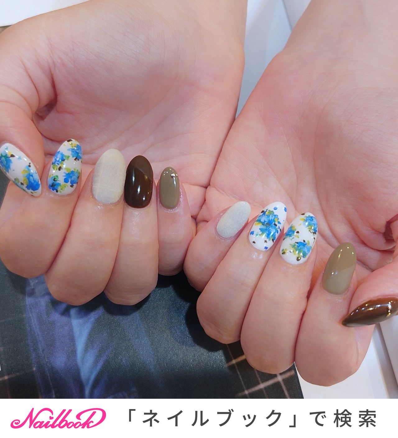 着画あり】チェック柄ブラウンフレンチネイルシンプル可愛いワンカラー