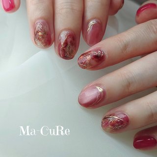 ボルドーべっ甲ニュアンスネイル 赤べっ甲 ゴールド 韓国 ベージュ 秋