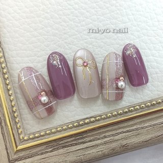 リボン/パープル/マグネットネイルのネイルデザイン｜ネイルブック