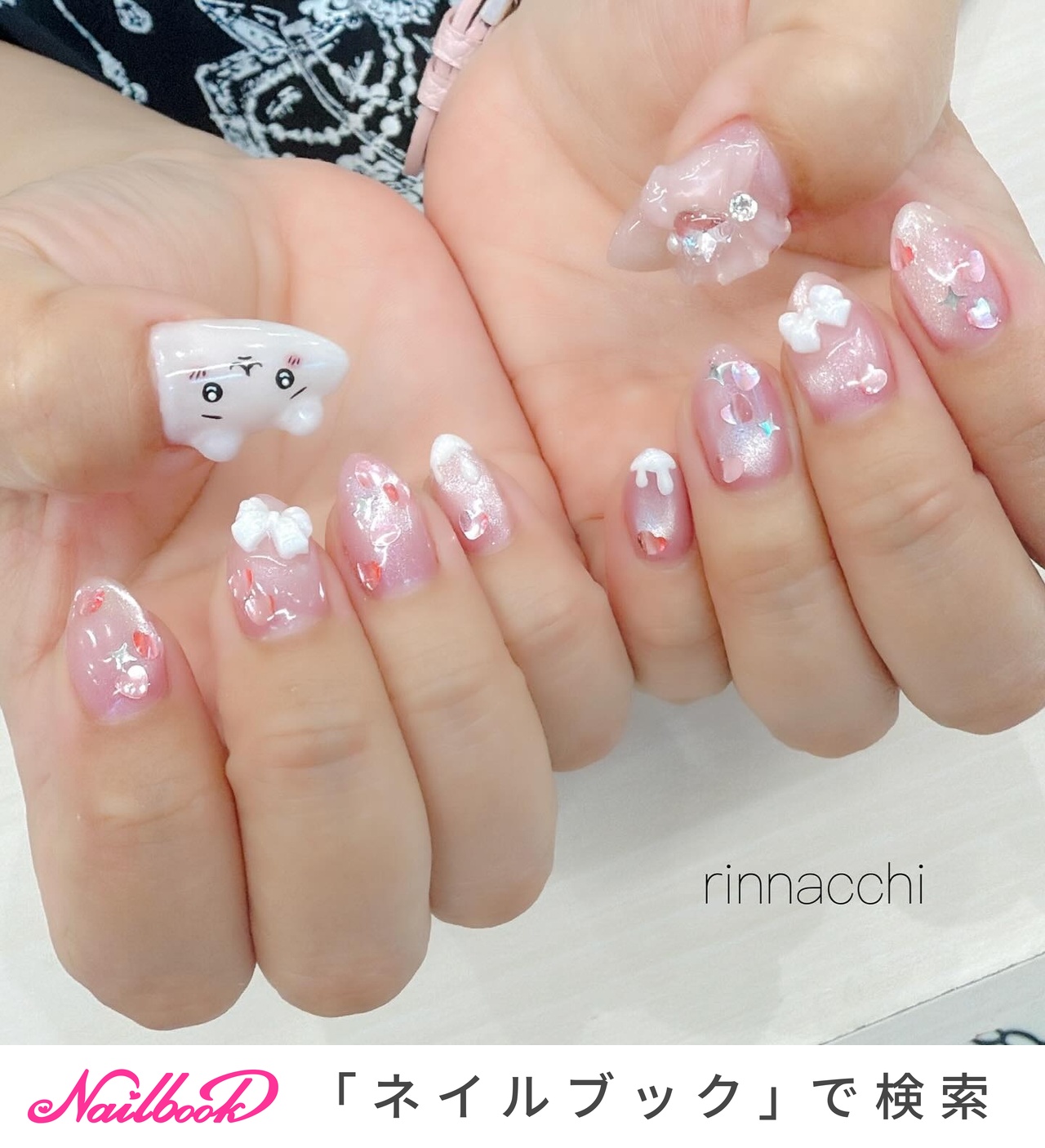 ピンクネイルチップ ハート リボン デザイン 3b166e5feeee6bea84d9535904ff99