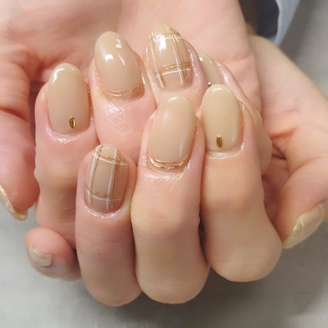 秋/冬/オフィス/ハンド/チェック - 美・ひまわりのネイルデザイン[No 