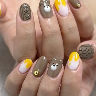 秋/ハンド/べっ甲/ミディアム/グリーン - cloudnineのネイル